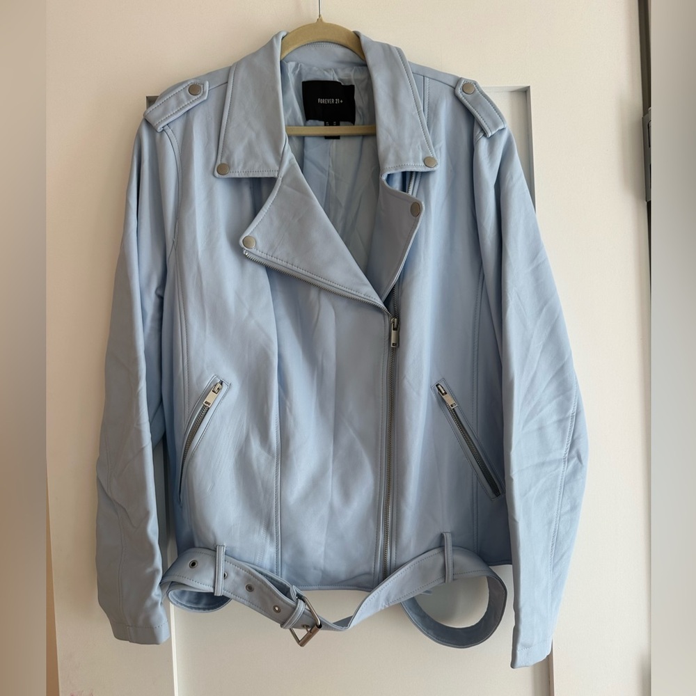 Forever 21 Light Blue Faux Leather moto Jacket